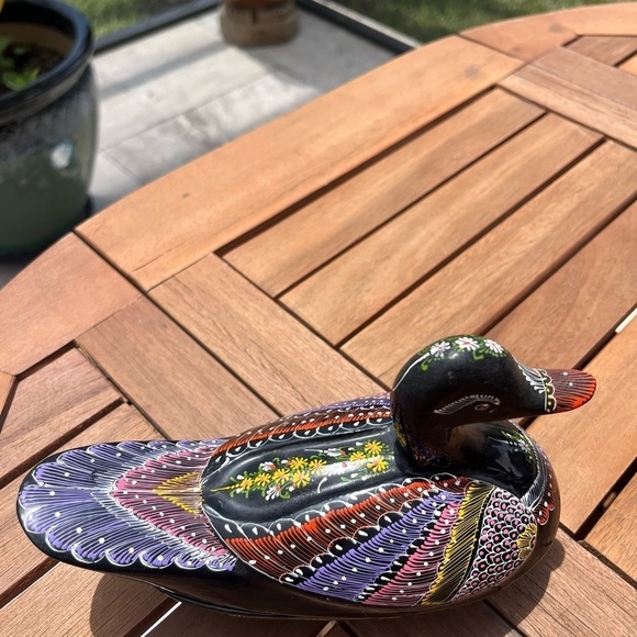 Black Lacquer Wooden Duck Trinket Box Hand Painted Thailand 8.5” Bird Decor - Picture 5 of 12